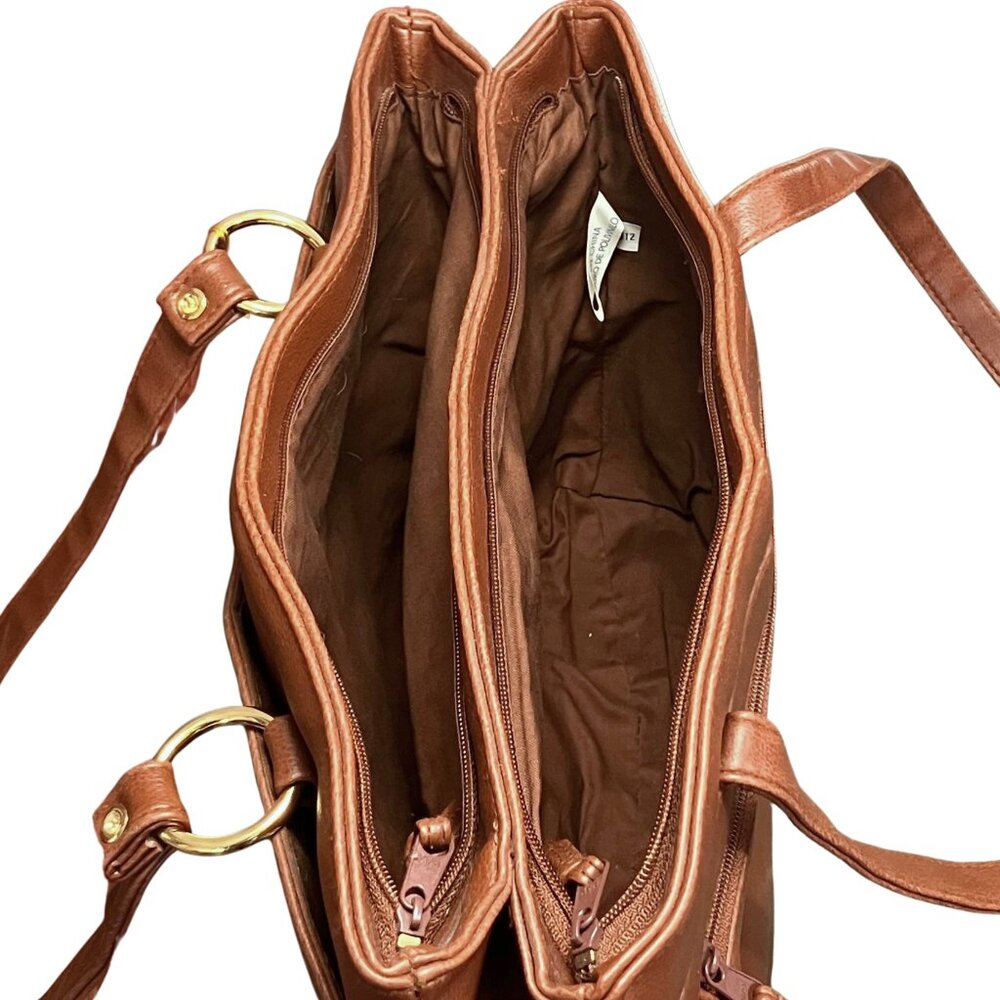 Deadstock Vintage 90s Brown Leather Shoulder Bag Classic Tote Preppy Large Work - Picture 8 of 11